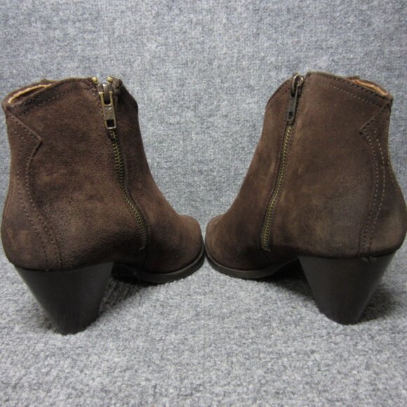 Frye June Suede Western Bootie Chocolate Brown Side Zip Heeled Shootie Size 7.5 - Picture 5 of 9